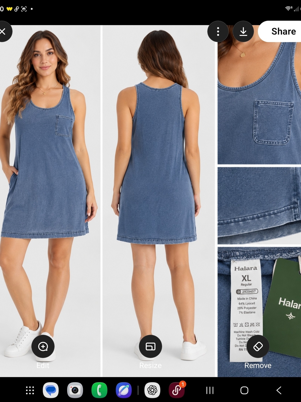 Halara Blue Washed Tank Dress with Pocket